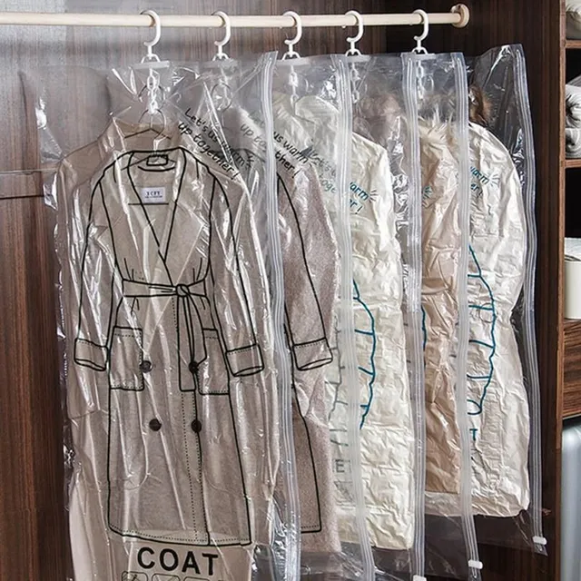Pungă vidă comprimabilă transparentă cu cârlig pentru haine și paltoane