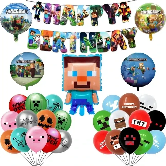 Set of birthday balloons for children in themes of popular characters from Minecraft