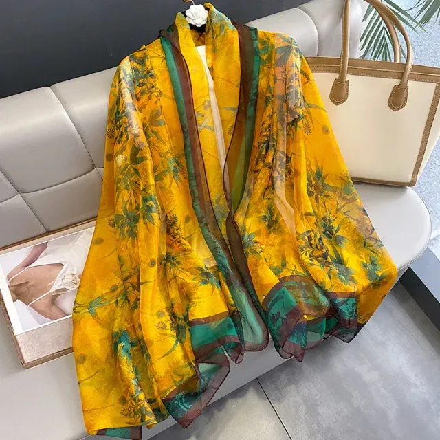 Silk scarf for women with luxury print, long and in many colour variations