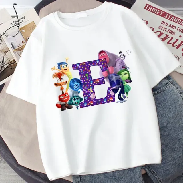 Stylish children's T-shirt printed with letters and characters from the fairy tale Inside Out 2 - Inside Out 2