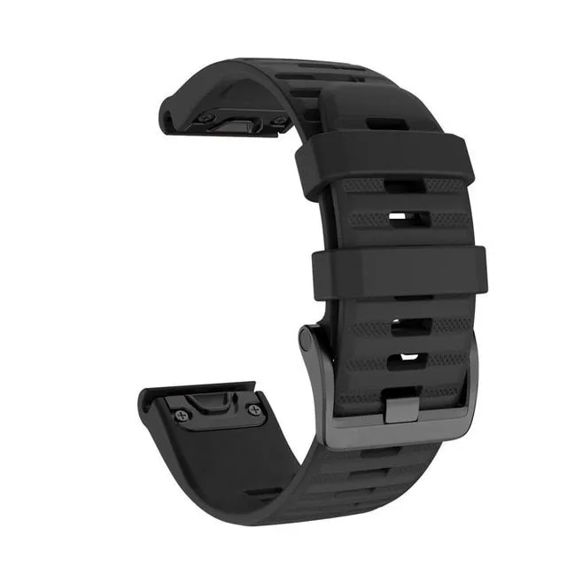 Replacement silicone band strap for Garmin QuickFit Phoenix, Tactic Bravo, Forerunner, Descent, Quantix and D2 Bravo black 26mm