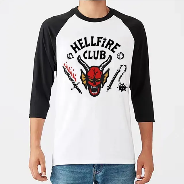 Mens 3/4 sleeve t-shirt with Club Hellfire print
