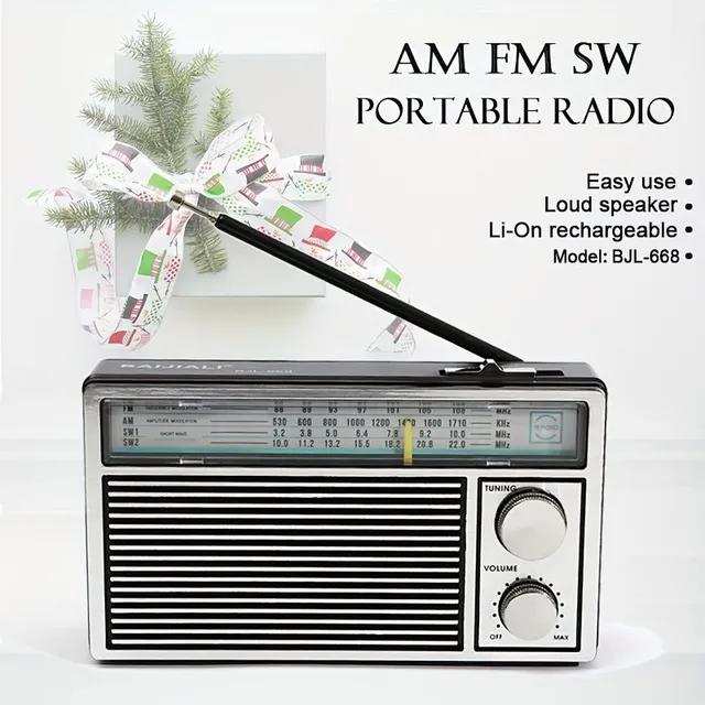 Přenosné rádio AM/FM/SW s reproduktorem a sluchátkovým jackem