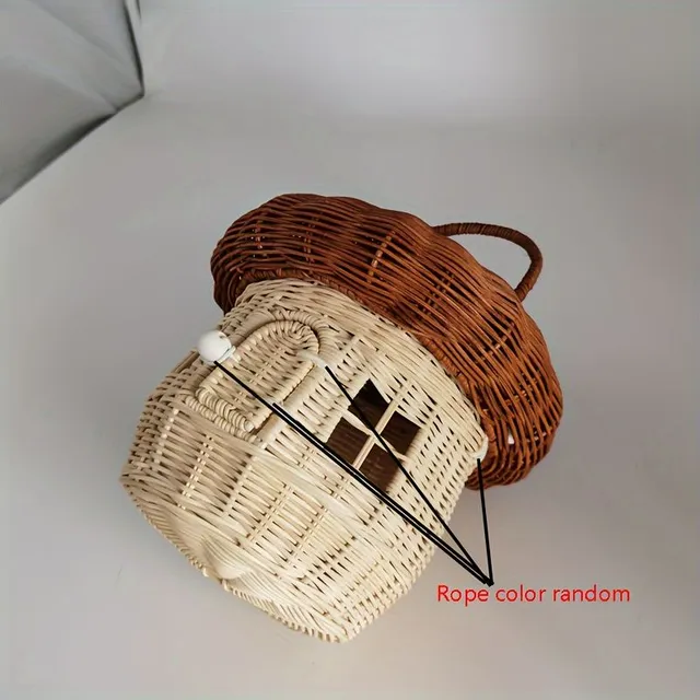 Handmade Rattan Knitted Basket On Mushrooms Cute Table Storage Space Ornament Decoration Toys Children's Clothes Photographic props