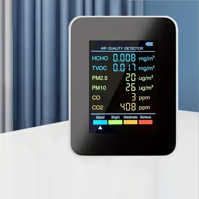 6v1 Detector Air quality with CO2, PM2.5, PM10, HCHO, TVOC and Formaldehyde with LCD Display and Sensor for Carbon dioxide