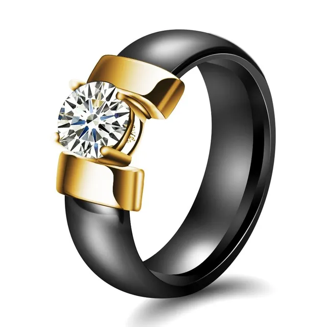 Ladies modern ceramic ring with cubic zirconia