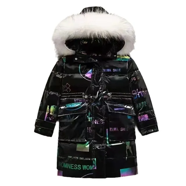 Dziewczęca pikowana kurtka z wzorem - czarna