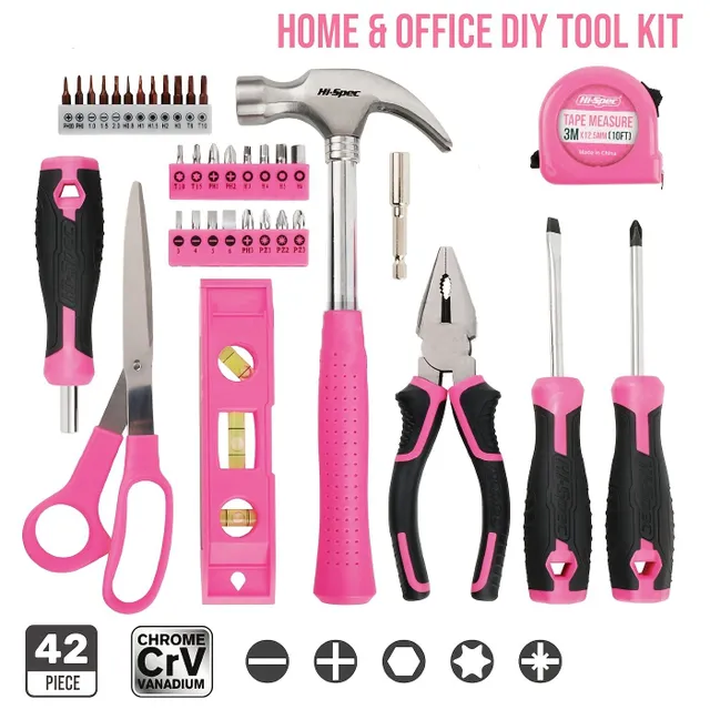 42pcs 53,34 cm X 27,94 cm Pink tool kit, DIY tool kit, everyday decoration and maintenance, creative gift for ladies