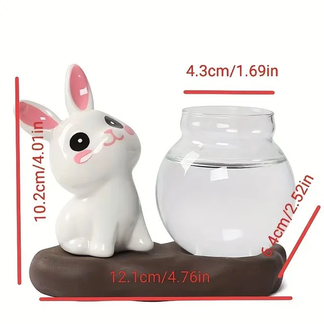 Hydroponic vase with ceramic rabbit for growing plants