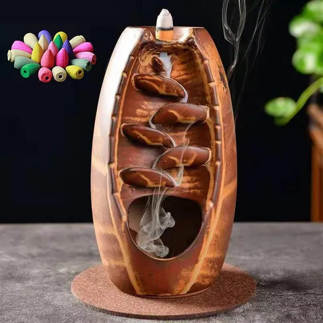 Ceramic waterfall for scented cones