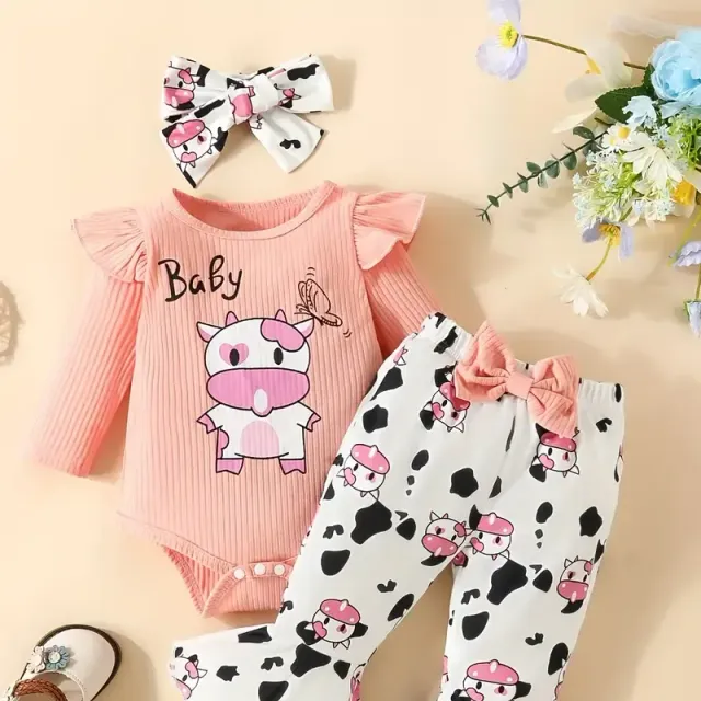 3 piece cute Set with Elefants and Butterflies - Romper with Long Sleeve, Mask Pants & Free Telephone - Cute Clothes for Girls
