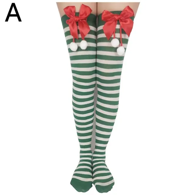 Women's Christmas striped stockings with bow