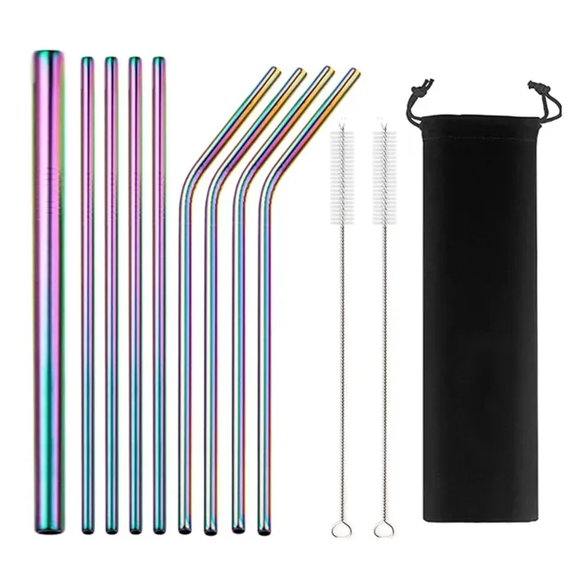 Set of re-usable stainless steel straws with case