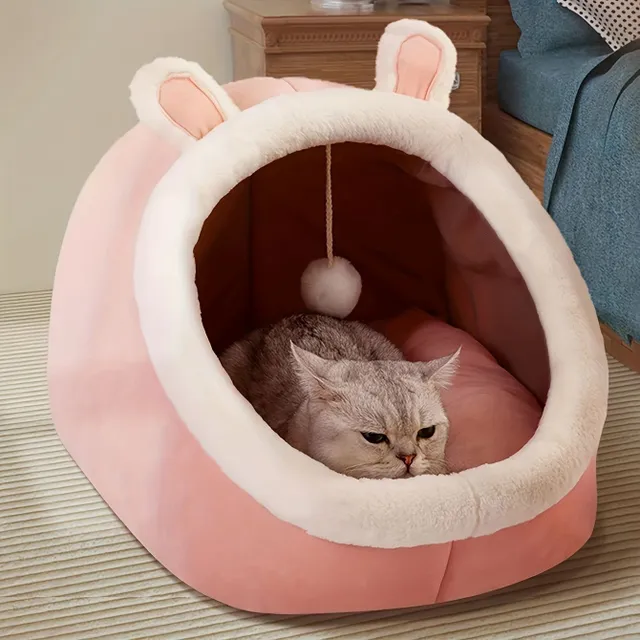 Nádherný a útulný pelíšek pro kočku: Měkká a hřejivá jeskyňka se snadno omyvatelným polštářkem