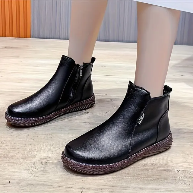 Women's low ankle boots with comfortable side zipper and warm lining