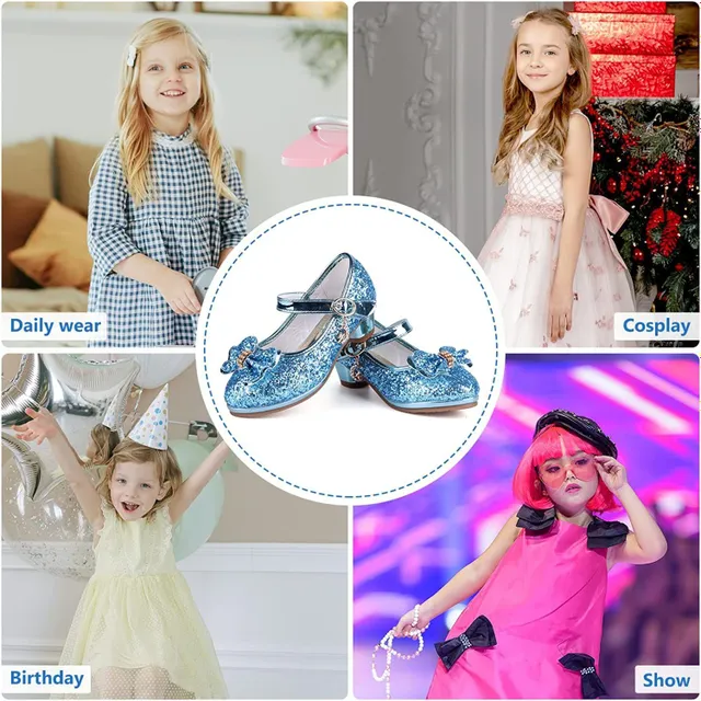 Sandals for girls with glitter and bow, glittery party shoes with high heel - wedding and birthday party shoes