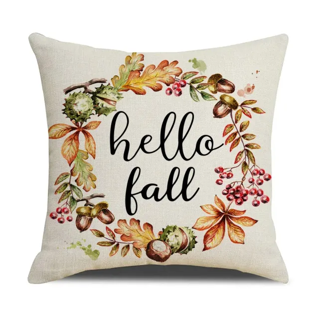 Autumn pillowcase with a motif of pumpkin and maple leaves for thanks and decoration