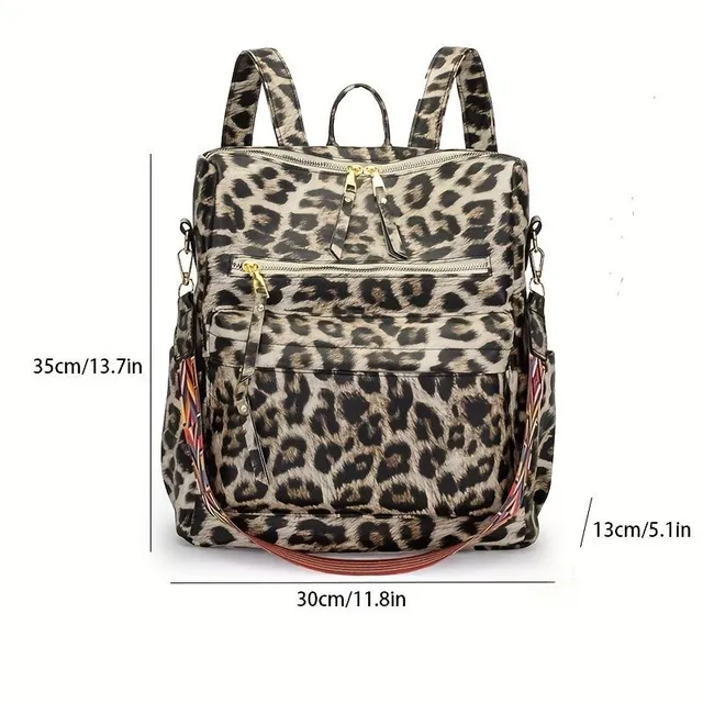 Rucsac-geantă pentru femei 2 în 1 cu model leopard, ideal pentru călătorii și școală