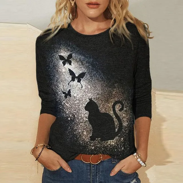 Krásné dámské tričko s motivem kočky