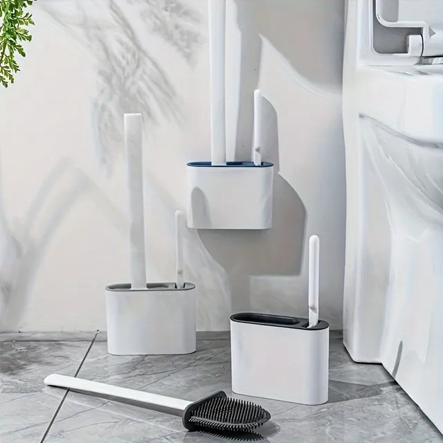 Set igienic pentru toaletă: perie suspendată cu cap flexibil din silicon & suport