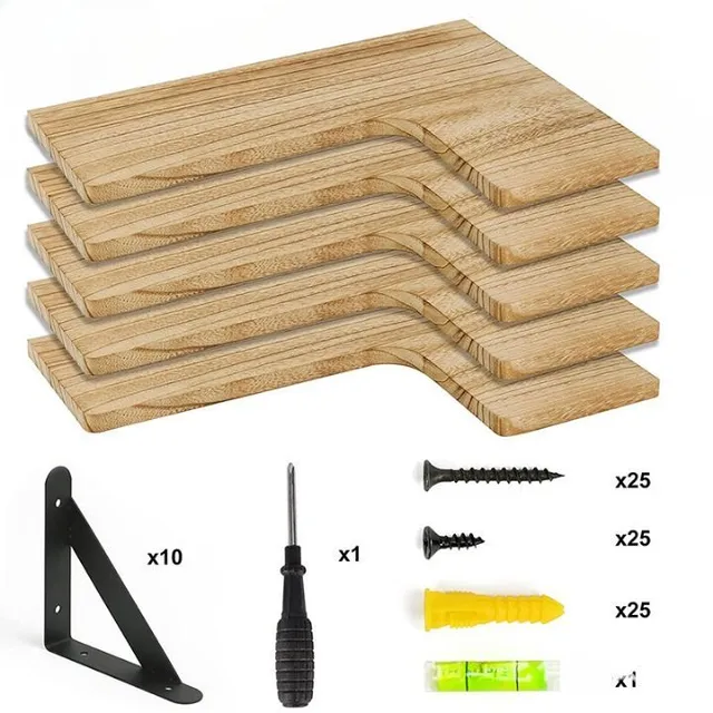 Modern and practical wooden corner shelves (5 pcs) for the wall, ideal for storage