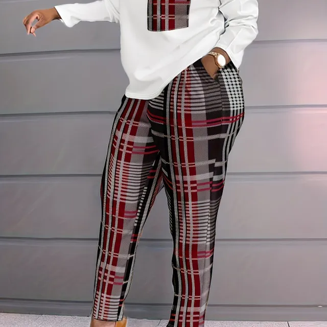Women's Cubeed Casual Two-piece Set: Top with Long Sleeve & Pants with Capsules
