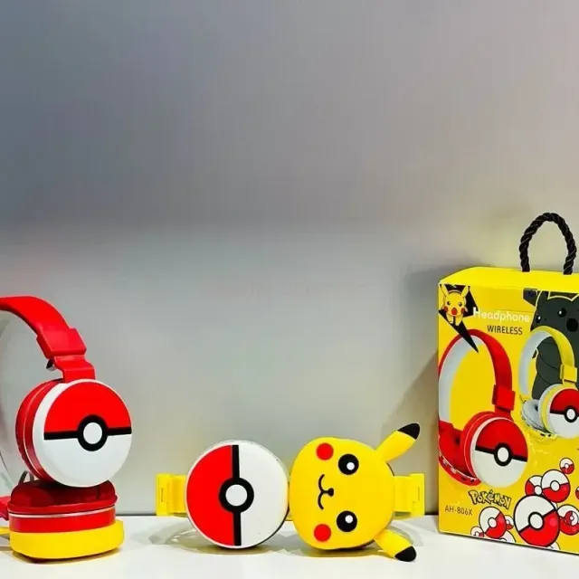 Children's stylish bluetooth headphones with the face of the popular Pokemon Pikachu