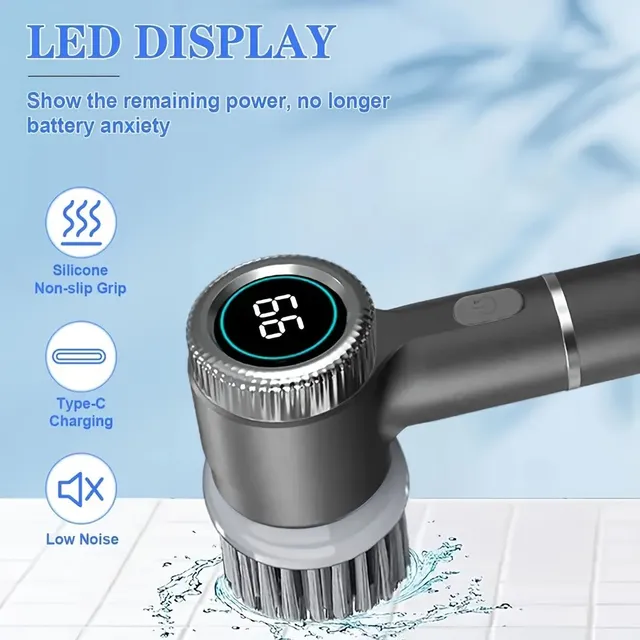 Universal electric rotary cleaning brush 5v1 with rechargeable lithium-ion battery USB type C and 3 adjustable speeds