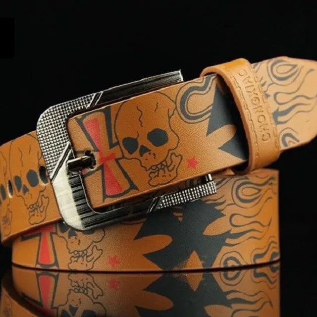 Leather belt with the skull light Zonia hneda