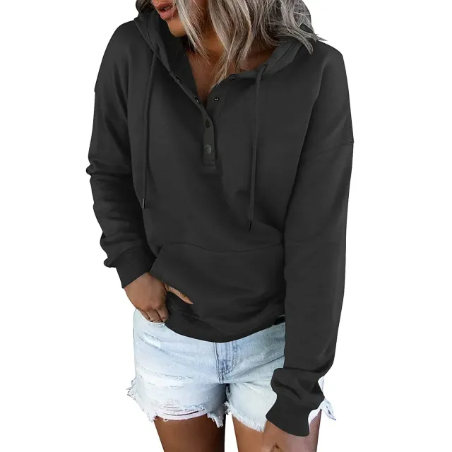 Fashion trendy sweatshirt for women with long sleeves, free, button-on and hooded