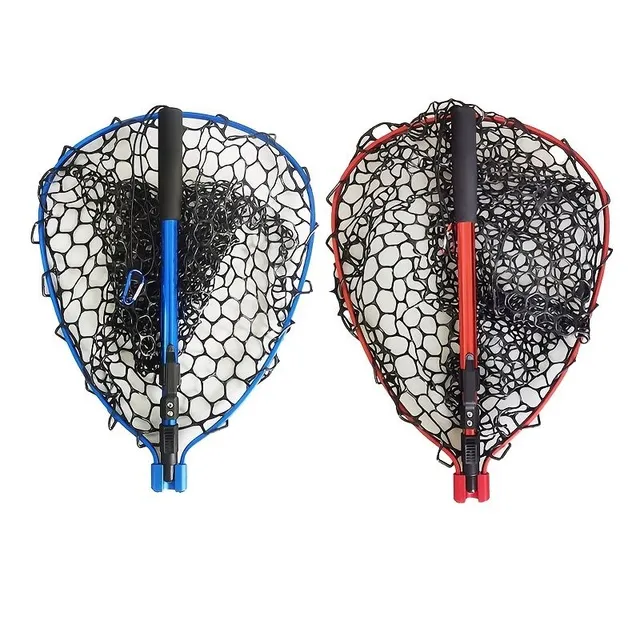 Lightweight and fixed aluminium fishing net 123 cm with folding handle and silicone net bag