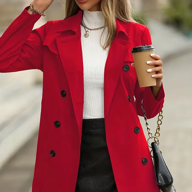 Women's long trench coat with double-breasted fastening - autumn/winter, belt included