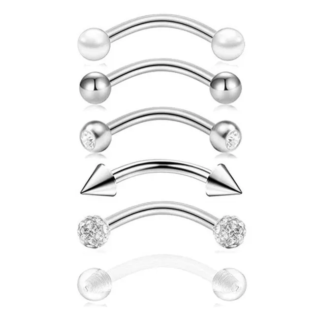 Colourful curved eyebrow piercing with spikes and ball - set of 6