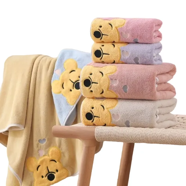 Serviette pour enfants avec imprimé ours - Serviette douce pour enfants - Serviette 70 x 140 cm