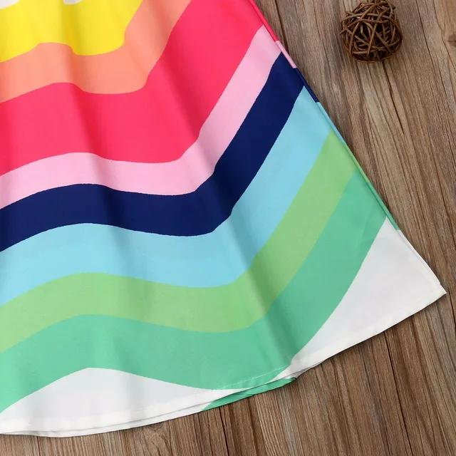 Summer rainbow strapless beach dress for girls