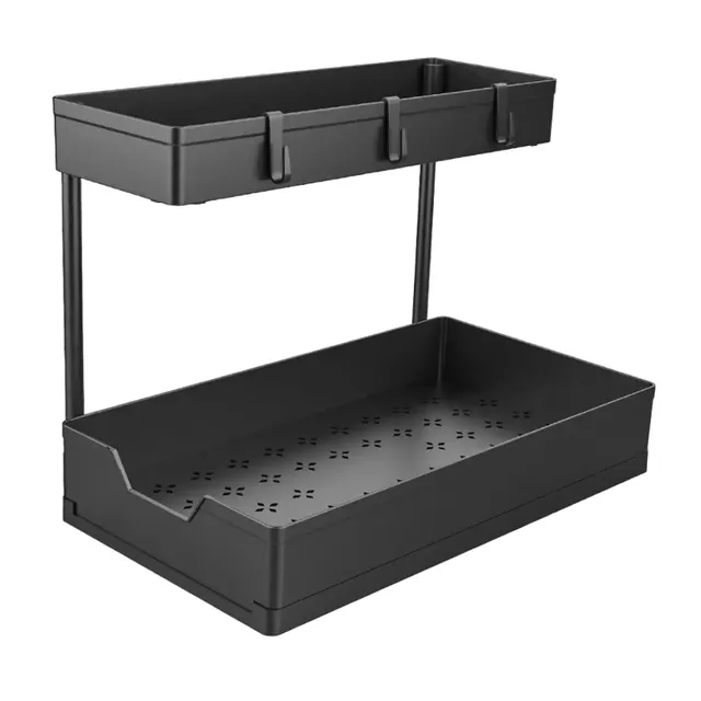 Organizér na čistící prostředky s háčky Vysouvací organizér Posuvný organizér pod dřez Víceúčelový organizér Organizér na koření 38 x 32 x 22 cm