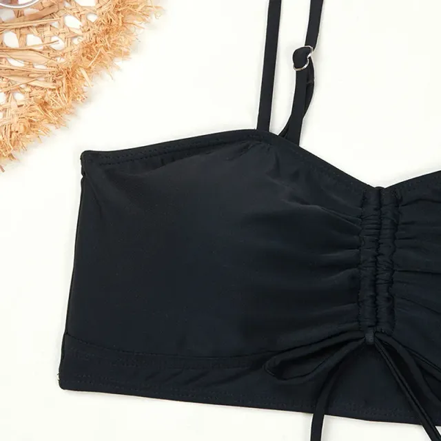 Bikini deux pièces sexy pour femmes, noir et taille haute