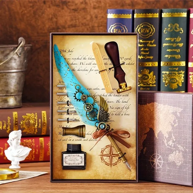 Gift set with writing supplies: luxury pen with seal and wax, jubaboz calligraphy pen and ink pen set