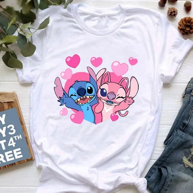 Damska koszulka z krótkim rękawem z uroczym nadrukiem Stitch