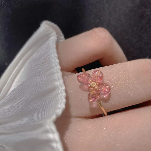 Motylek Wróżka Dziewczyna Miękki estetyczny pierścionek ze szkła