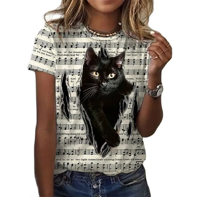 Luxury ladies short sleeve T-shirt made of highly comfortable material with Desmond cat print