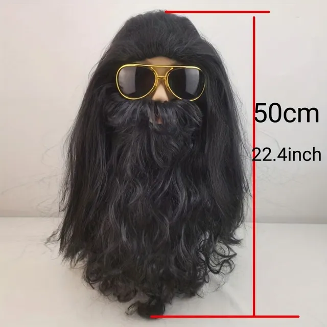 Czech Product Name: Man's Black Wig, Beard and Glasses on Halloween - Costume Wild Cave Man (3 parts)