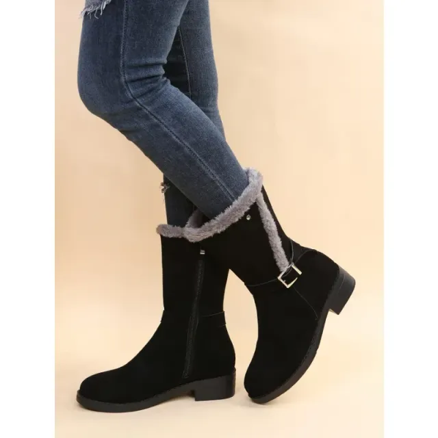 New Winter Women's Warm Plush Suede Long Boots Comfortable Wedge Cotton Half Boots