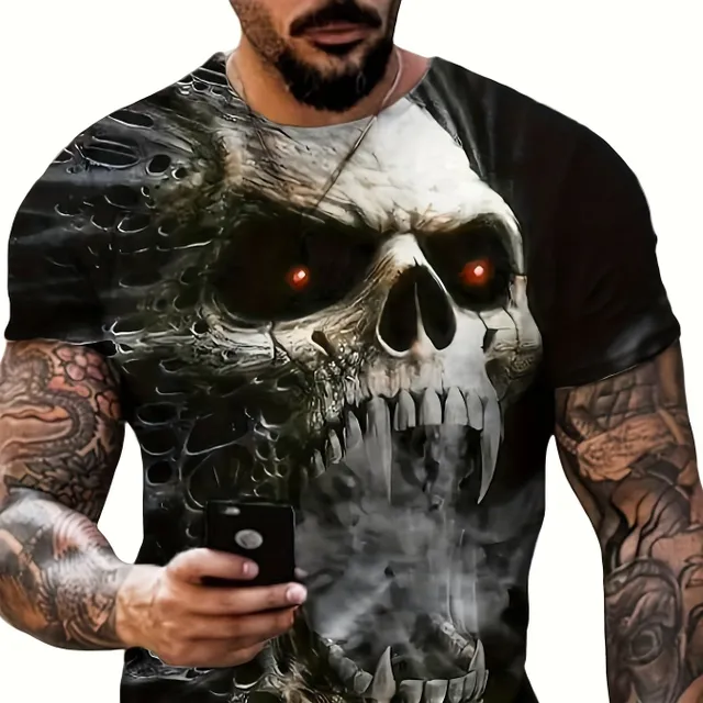 Men's Y2K style skull t-shirt, comfortable, slightly stretchy, short sleeves