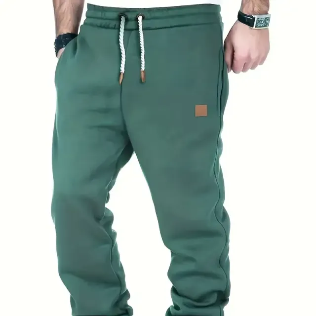 Pantaloni bărbătești clasici tapered, croială liberă, talie ușor elastică, șnur de strângere, pentru toamnă/iarnă, fitness și ciclism