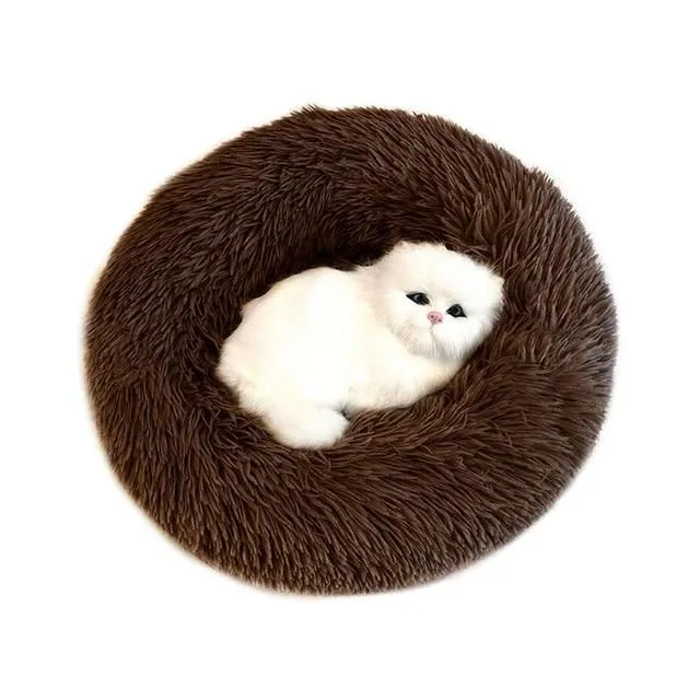 Fluffy bed for dogs and cats dark-brown 40cm-2kg-sleep