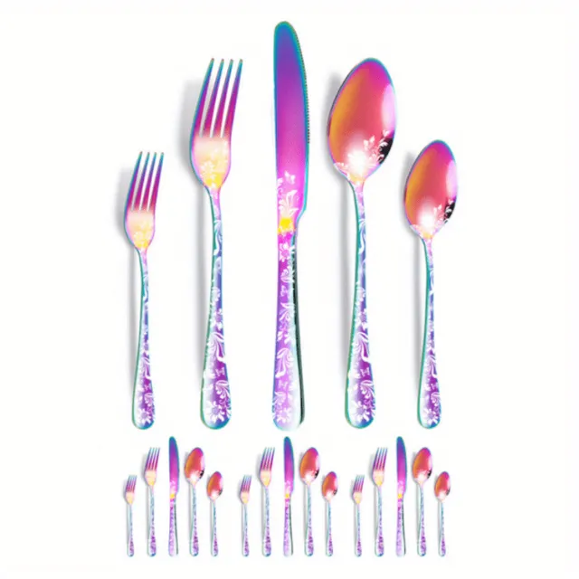 Modern stainless steel cutlery with floral pattern - for home and restaurant