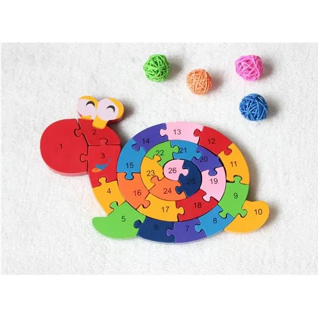 Wooden puzzle with snail numbers