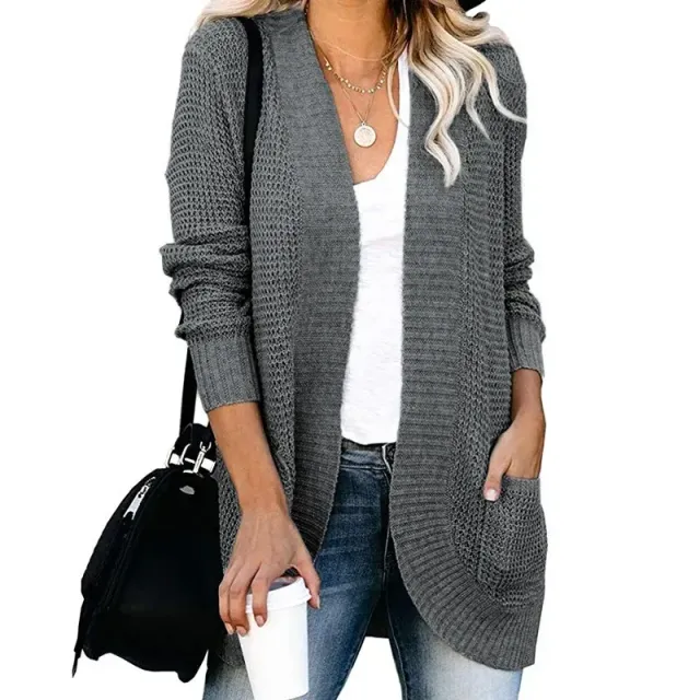 Autumn/Winter Cardigan for women with bent front, pockets, knitted and monochrome