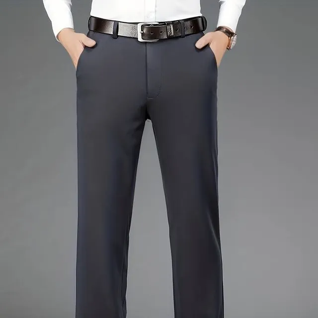 Men's classic formal trousers with a slight stretch in a monochrome design, ideal for spring/summer